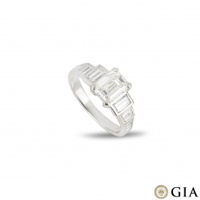 Platinum Emerald Cut Diamond Ring 1.52ct J/VS1